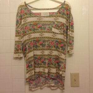 Free people 3/4 sleeve comfy floral top tunic